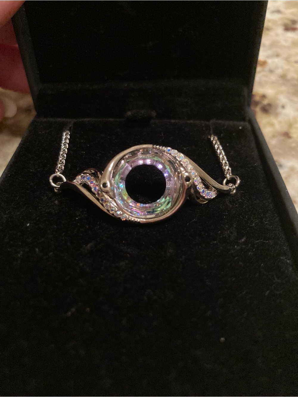 Iridescent Crystal Eye Bracelet - Silver Tone - Women Jewelry